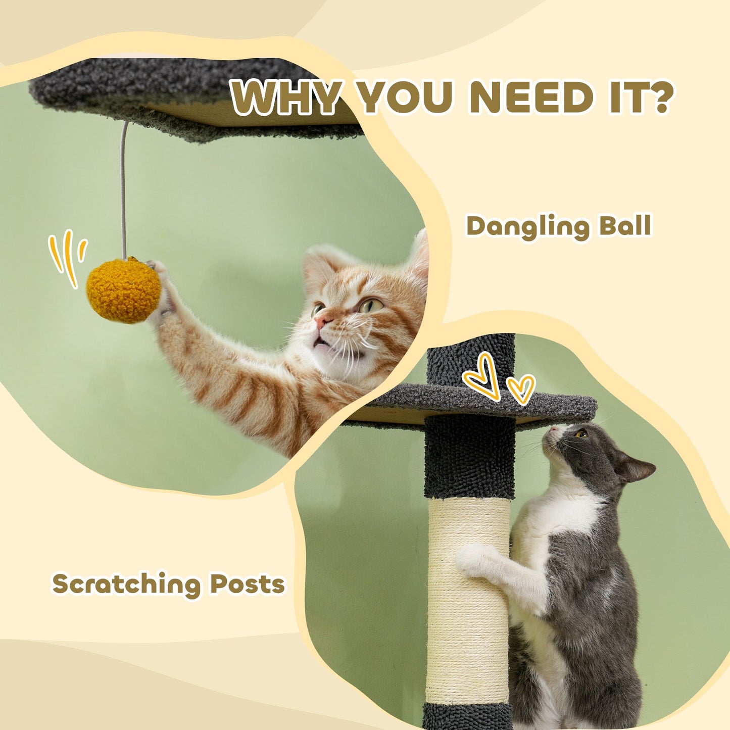 Floor to Ceiling Cat Tree, Cat Tower with 90.5"-108" Adjustable Height, 5 Tier Activity Centre with Scratching Posts, Hammock, Condo, Toy Ball for Indoor Cats, Dark Grey