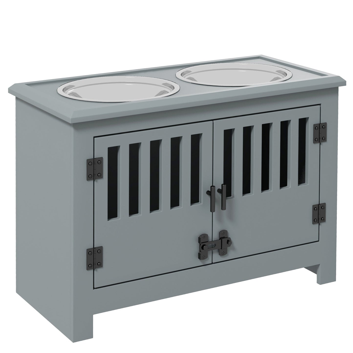 Raised Dog Bowls, Elevated Dog Feeder with 2 Stainless Bowls, Storage Cabinet, Door, for Extra Large Dogs, Grey