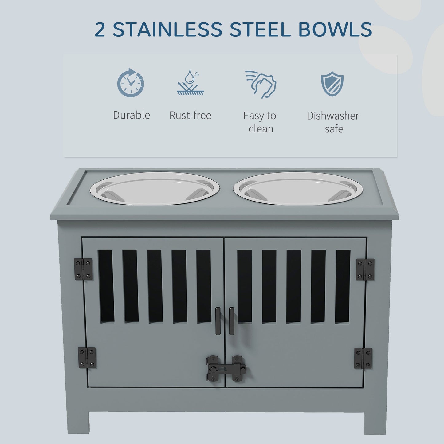 Raised Dog Bowls, Elevated Dog Feeder with 2 Stainless Bowls, Storage Cabinet, Door, for Extra Large Dogs, Grey