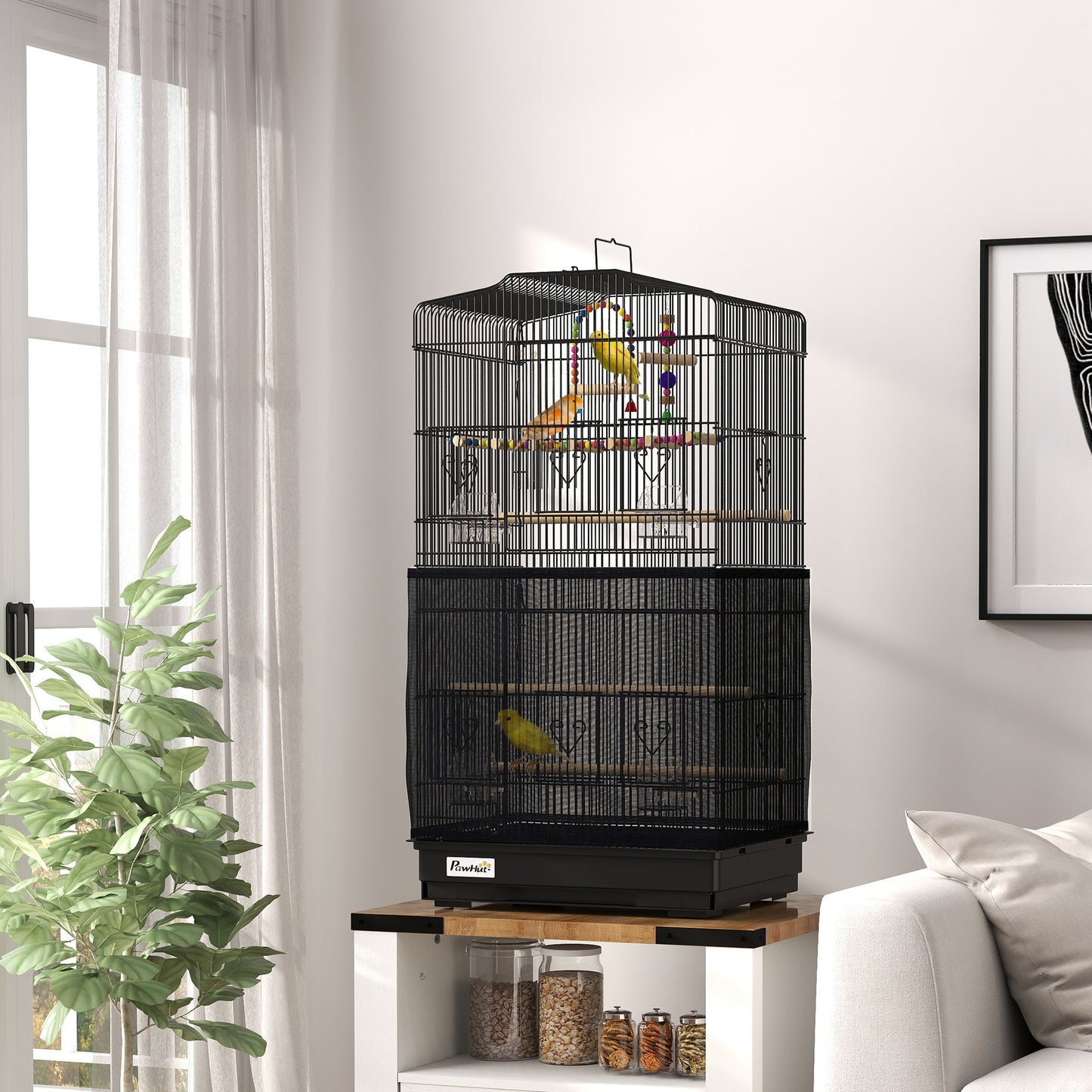36" Bird Cage for Finches, Canaries Budgies, Parrot Cage with Accessories, Handle, Mesh Cover, Tray, Black