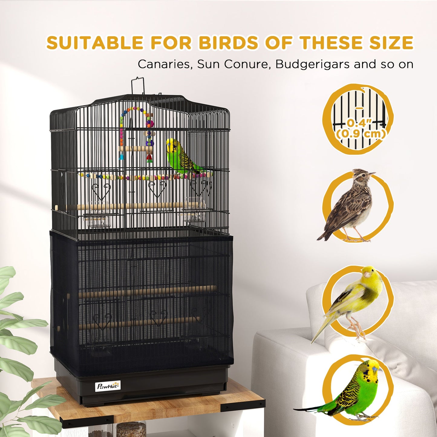 36" Bird Cage for Finches, Canaries Budgies, Parrot Cage with Accessories, Handle, Mesh Cover, Tray, Black
