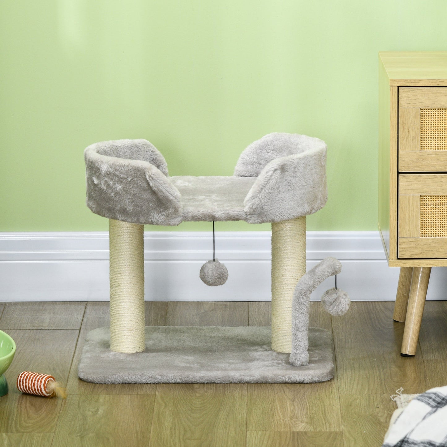 Cat Tree, 16.5" Small Cat Tower Condo for Indoor Cats with Sisal Scratching Posts, Top Perch, Dangling Balls, Cat Activity Centre, Light Grey