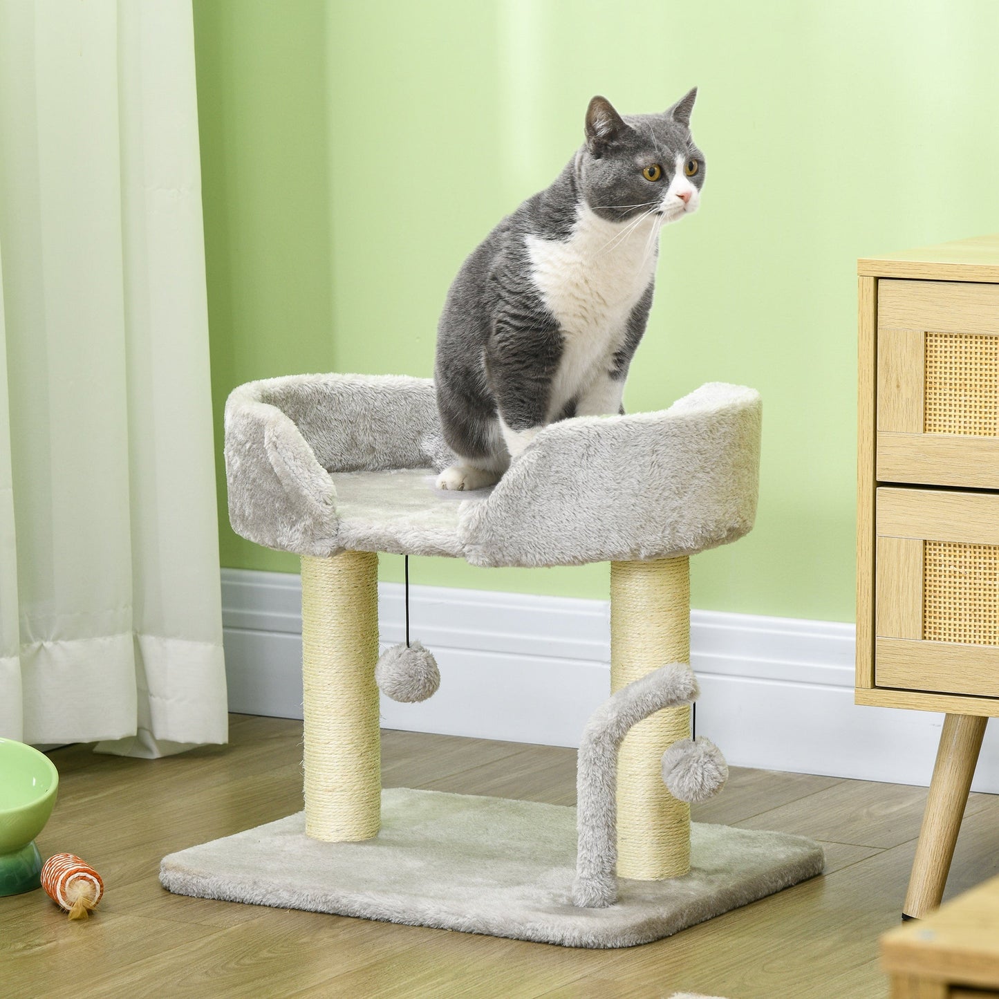 Cat Tree, 16.5" Small Cat Tower Condo for Indoor Cats with Sisal Scratching Posts, Top Perch, Dangling Balls, Cat Activity Centre, Light Grey