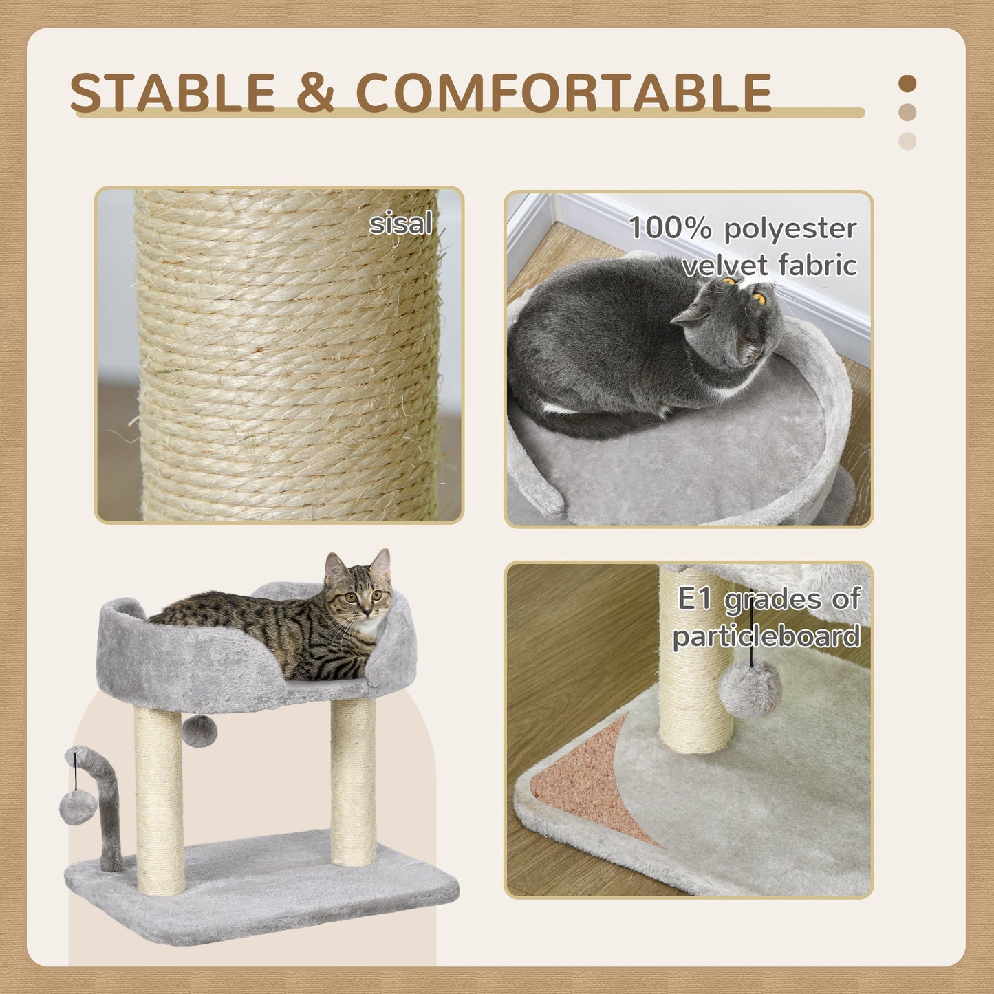 Cat Tree, 16.5" Small Cat Tower Condo for Indoor Cats with Sisal Scratching Posts, Top Perch, Dangling Balls, Cat Activity Centre, Light Grey