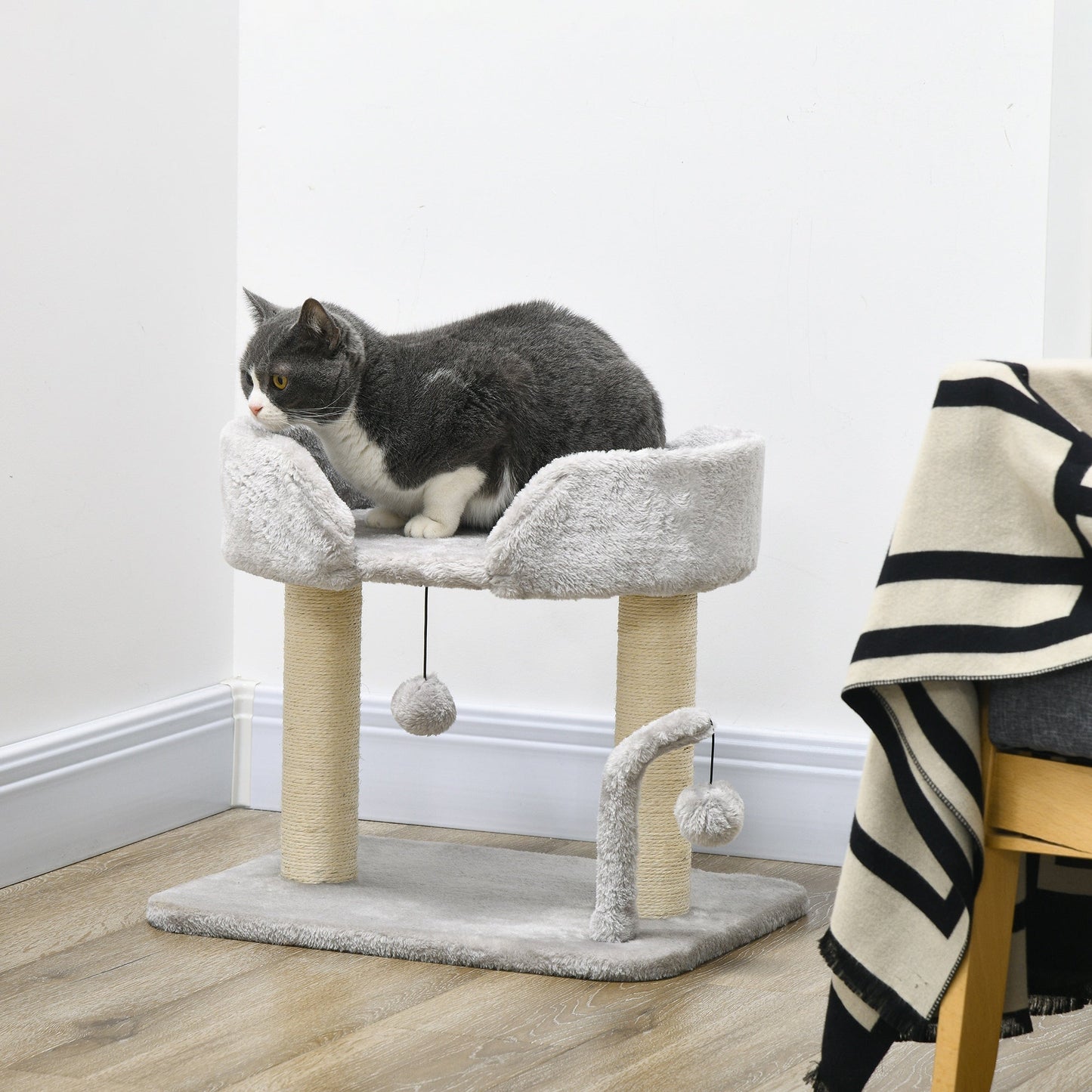 Cat Tree, 16.5" Small Cat Tower Condo for Indoor Cats with Sisal Scratching Posts, Top Perch, Dangling Balls, Cat Activity Centre, Light Grey