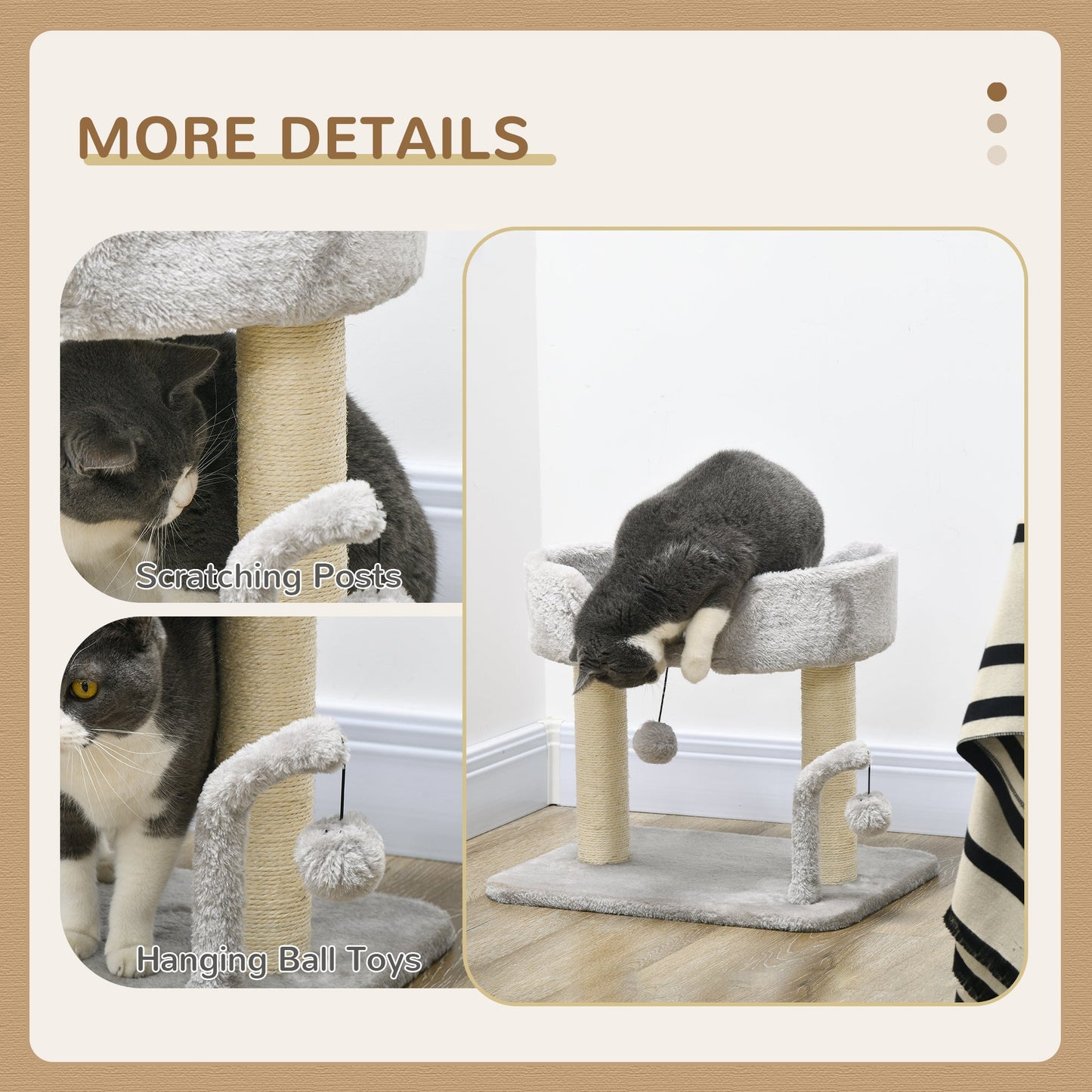 Cat Tree, 16.5" Small Cat Tower Condo for Indoor Cats with Sisal Scratching Posts, Top Perch, Dangling Balls, Cat Activity Centre, Light Grey