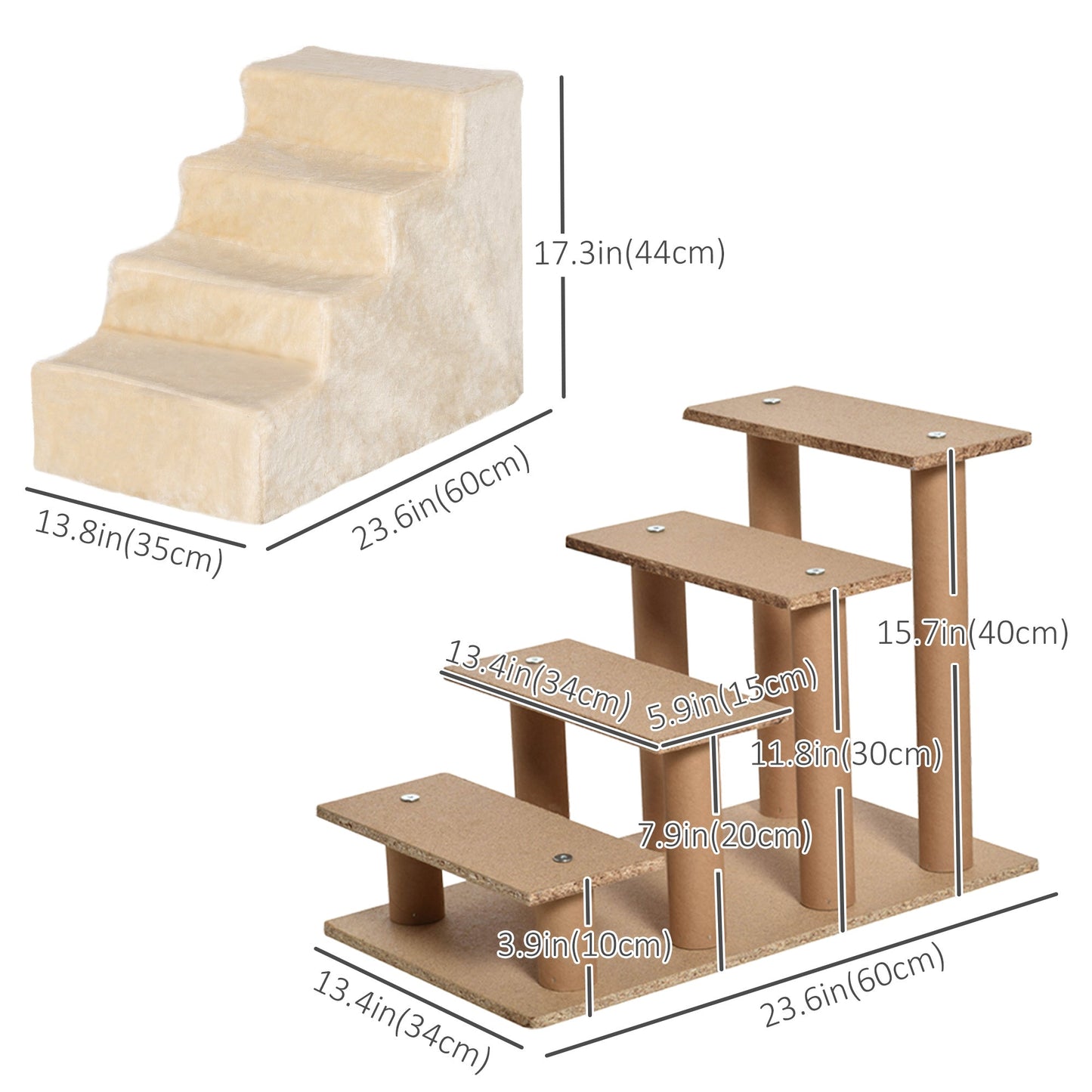 Pet Steps Ladder for Cats and Dogs, Pet Stairs, Ladder for Climbing on Bed, Sofa with Removable Cover, Beige