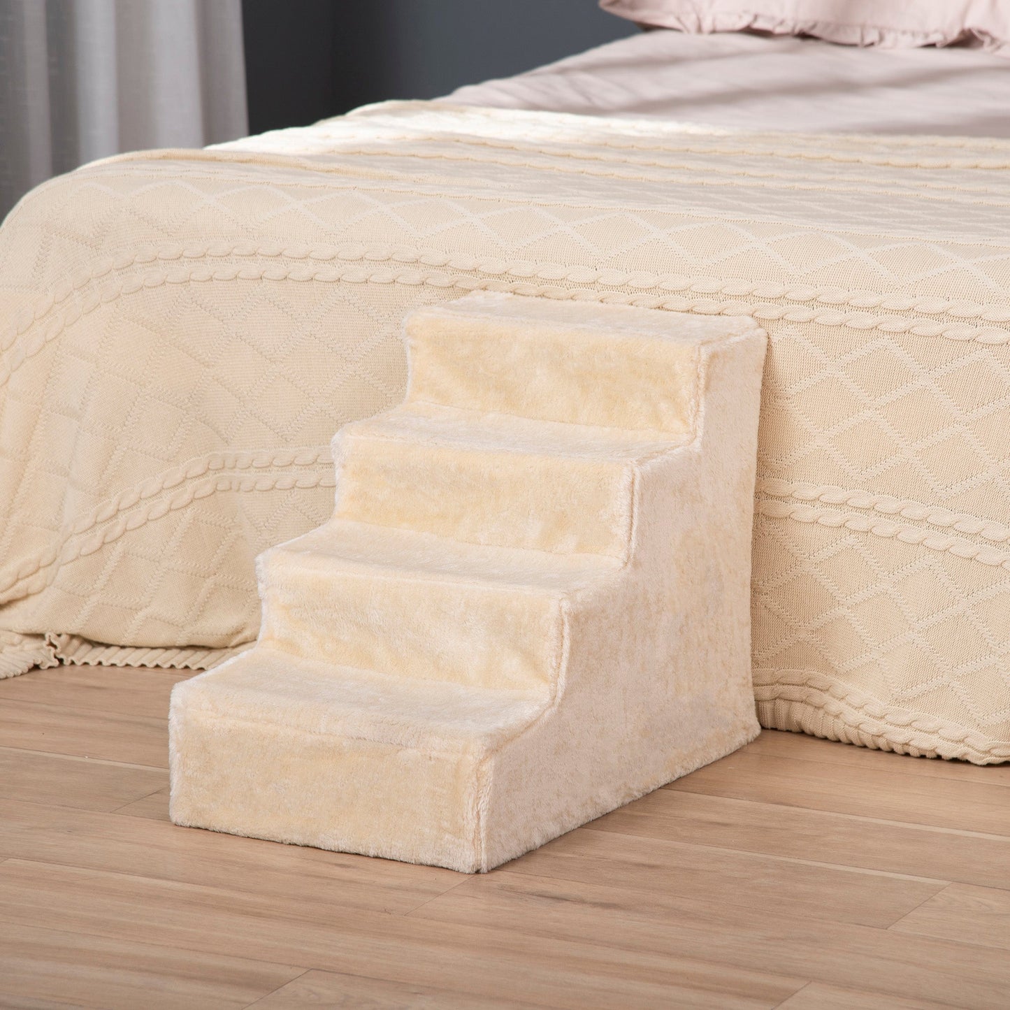 Pet Steps Ladder for Cats and Dogs, Pet Stairs, Ladder for Climbing on Bed, Sofa with Removable Cover, Beige