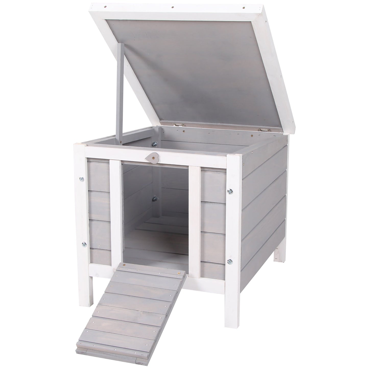 Wooden Rabbit Hutch Bunny Cage Outdoor Cat House Guinea Pig Cage Duck Shelter, Indoor Outdoor Use, 20"x16.5"x17", Grey