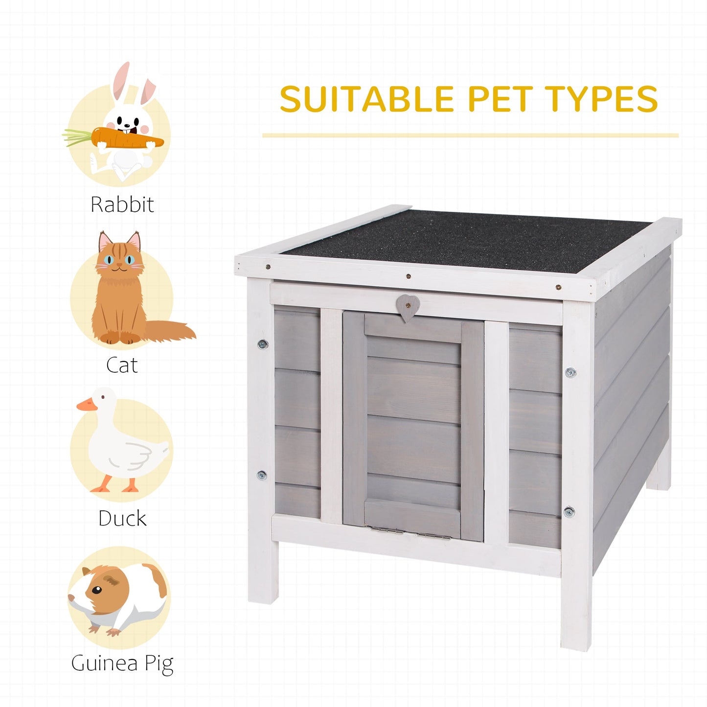 Wooden Rabbit Hutch Bunny Cage Outdoor Cat House Guinea Pig Cage Duck Shelter, Indoor Outdoor Use, 20"x16.5"x17", Grey