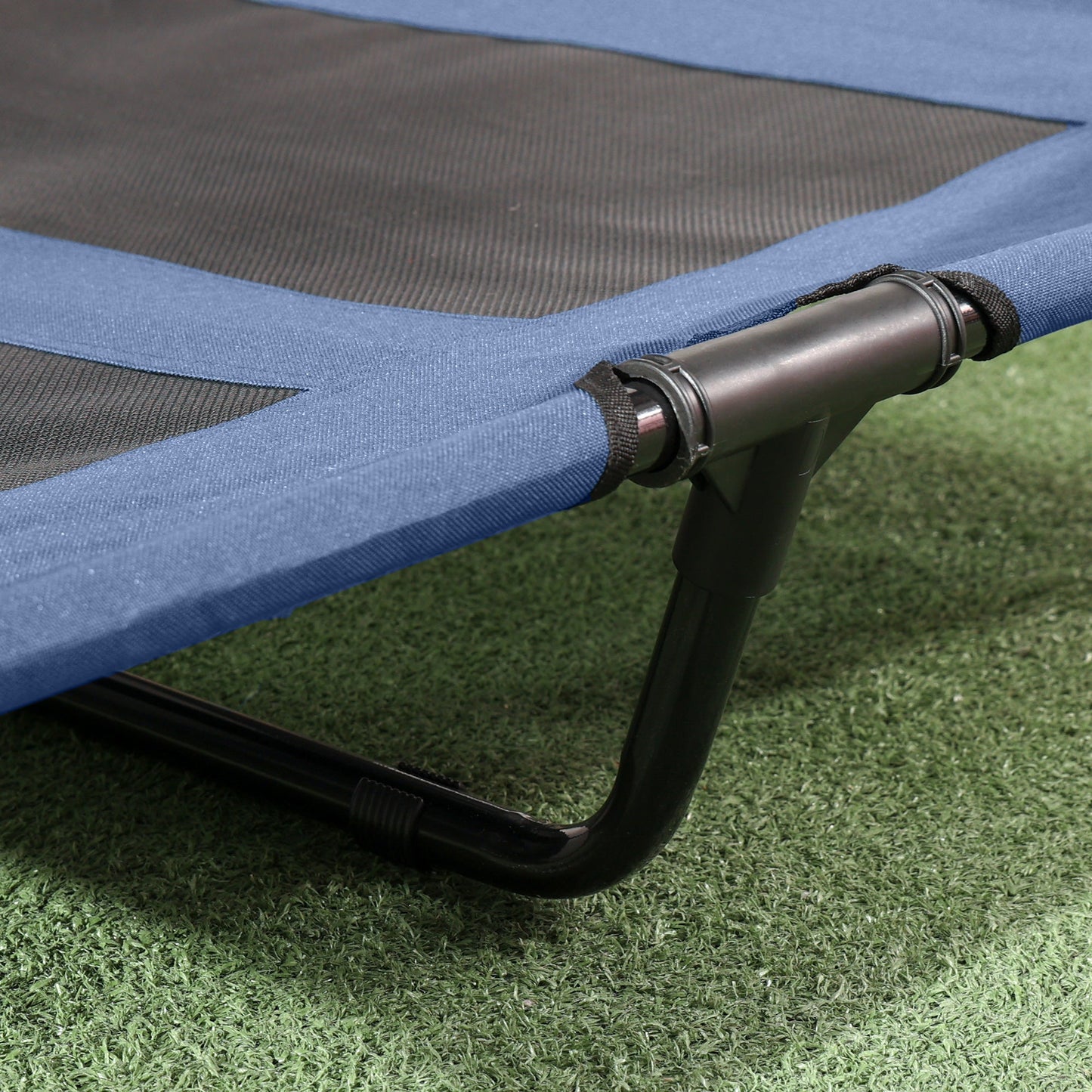 Elevated Dog Bed with Canopy, Portable Raised Dog Cot for L Sized Dogs, Indoor & Outdoor, 36" x 30" x 35", Dark Blue