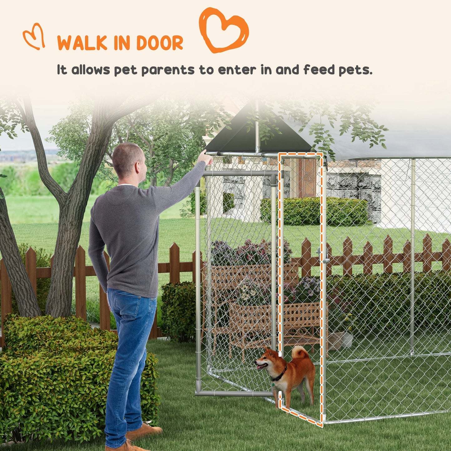 Outdoor Dog Kennel Dog Run with Waterproof, UV Resistant Cover for All-Sized Dogs, 19.7' x 7.5' x 7.5', Silver
