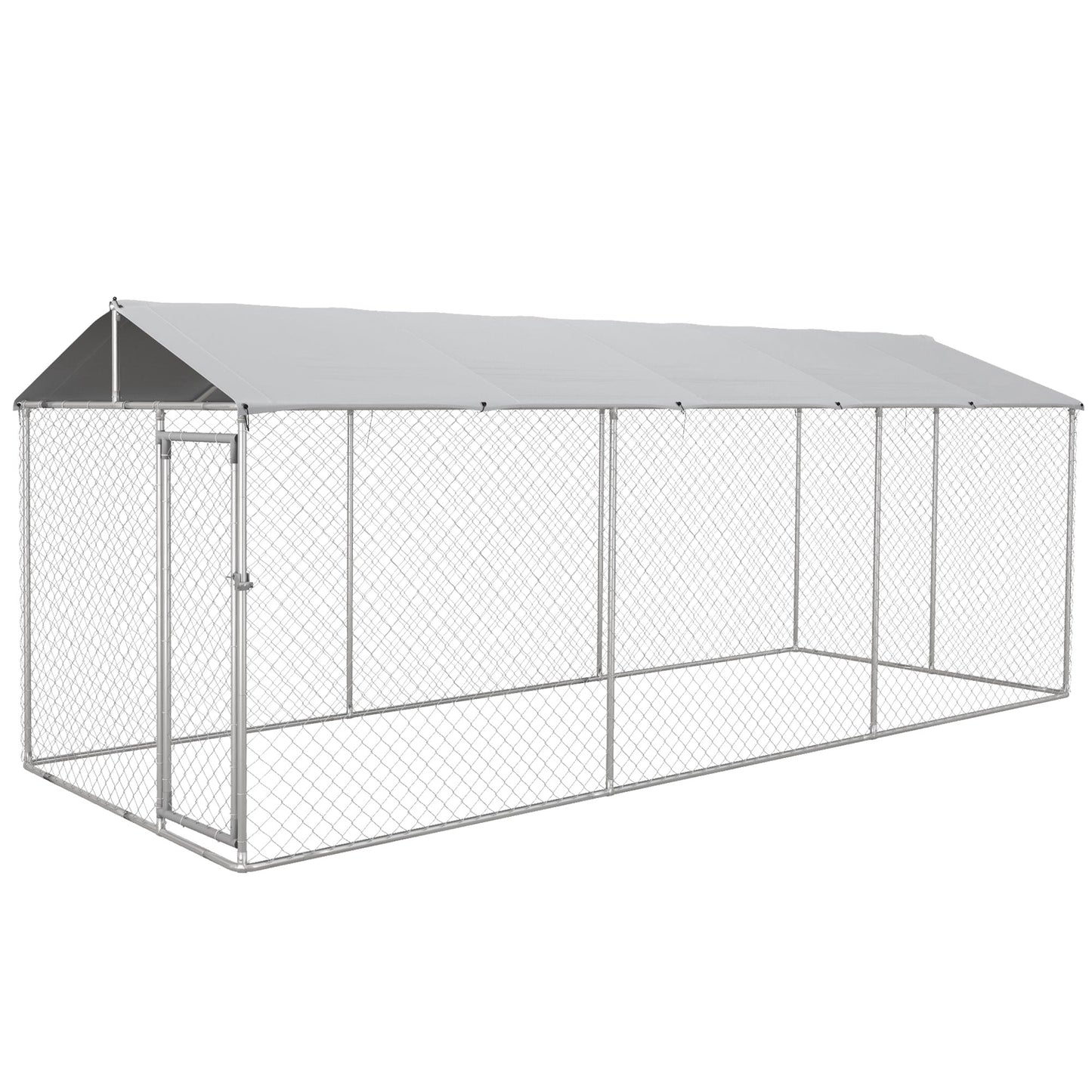 Outdoor Dog Kennel Dog Run with Waterproof, UV Resistant Cover for All-Sized Dogs, 19.7' x 7.5' x 7.5', Silver