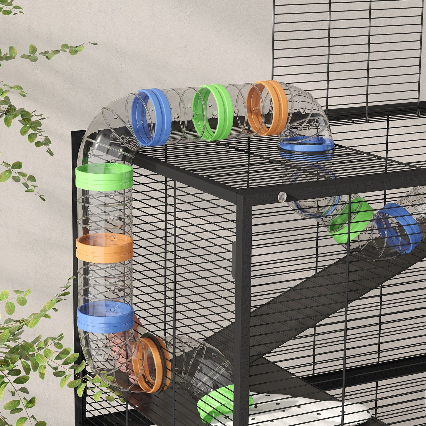 Large Hamster Cage with 7" Deep Tray, 5 Tier Rolling Gerbil Cage with Storage Shelf, Big Exercise Wheel, Tube System, Hut, Platforms, Ramps, for Syrian, Gerbil, Rat