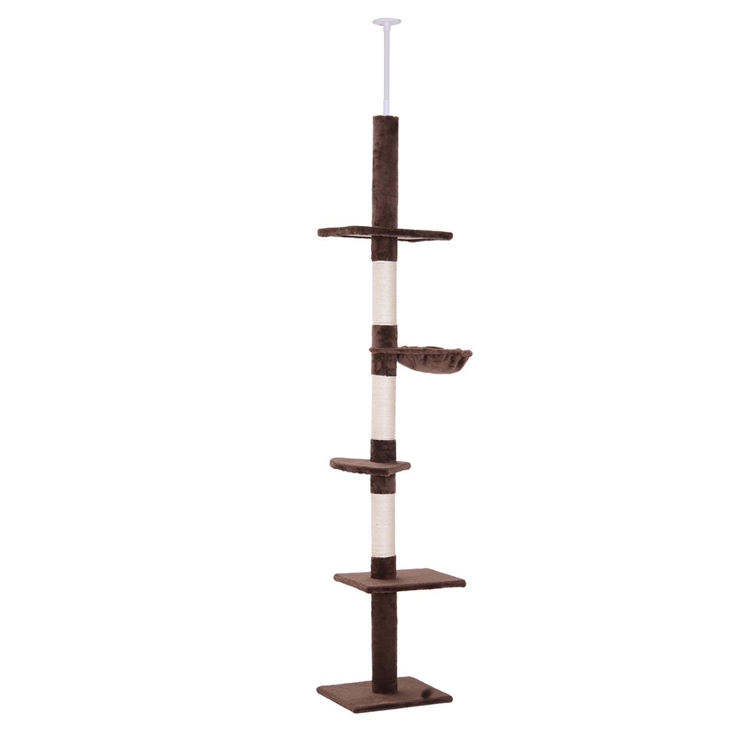 8.5ft Cat Climbing Tree 5-Tier Kitty Activity Center Floor-to-Ceiling Cat Climber Toy with Scratching Post Play Rest Post Pet Furniture Brown
