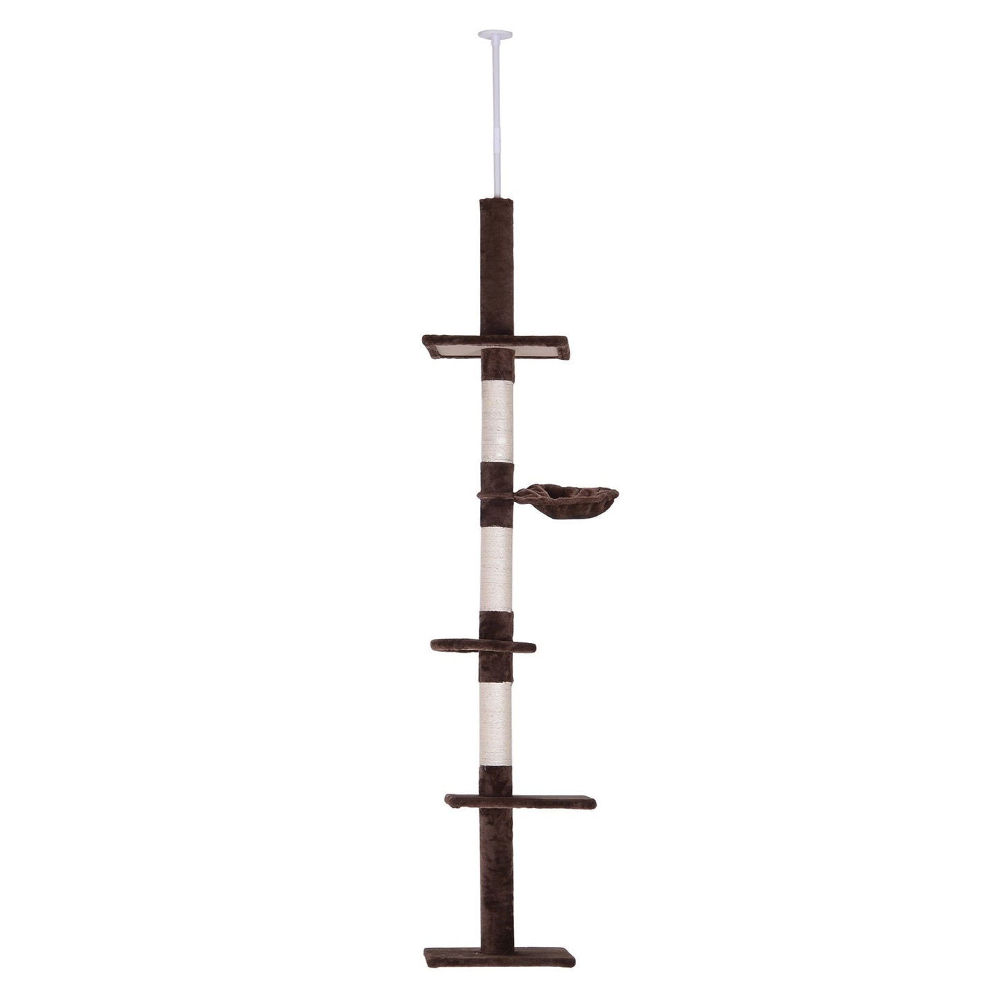 8.5ft Cat Climbing Tree 5-Tier Kitty Activity Center Floor-to-Ceiling Cat Climber Toy with Scratching Post Play Rest Post Pet Furniture Brown
