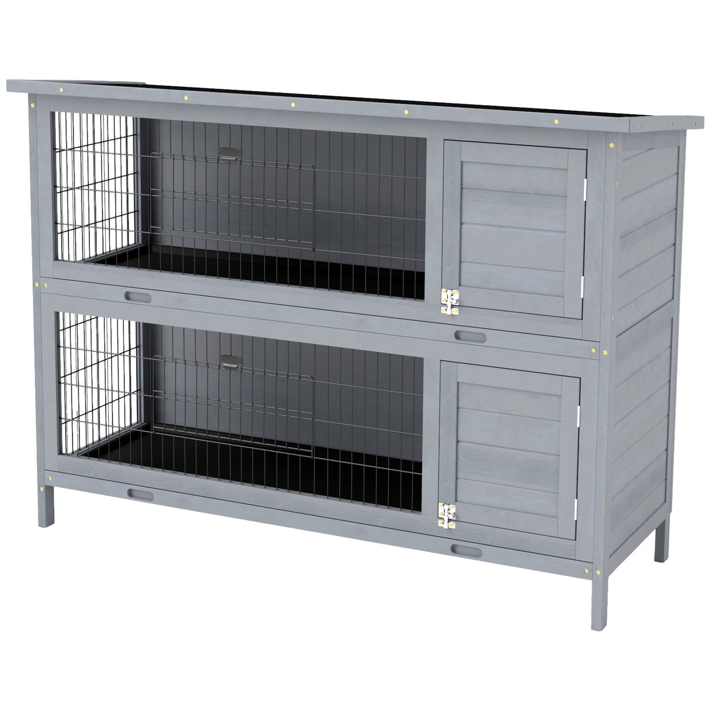 54"L 2-Story Large Rabbit Hutch Bunny Cage Wooden Pet House Small Animal Habitat with Lockable Doors, No Leak Tray and Waterproof Roof for Outdoor/Indoor Grey
