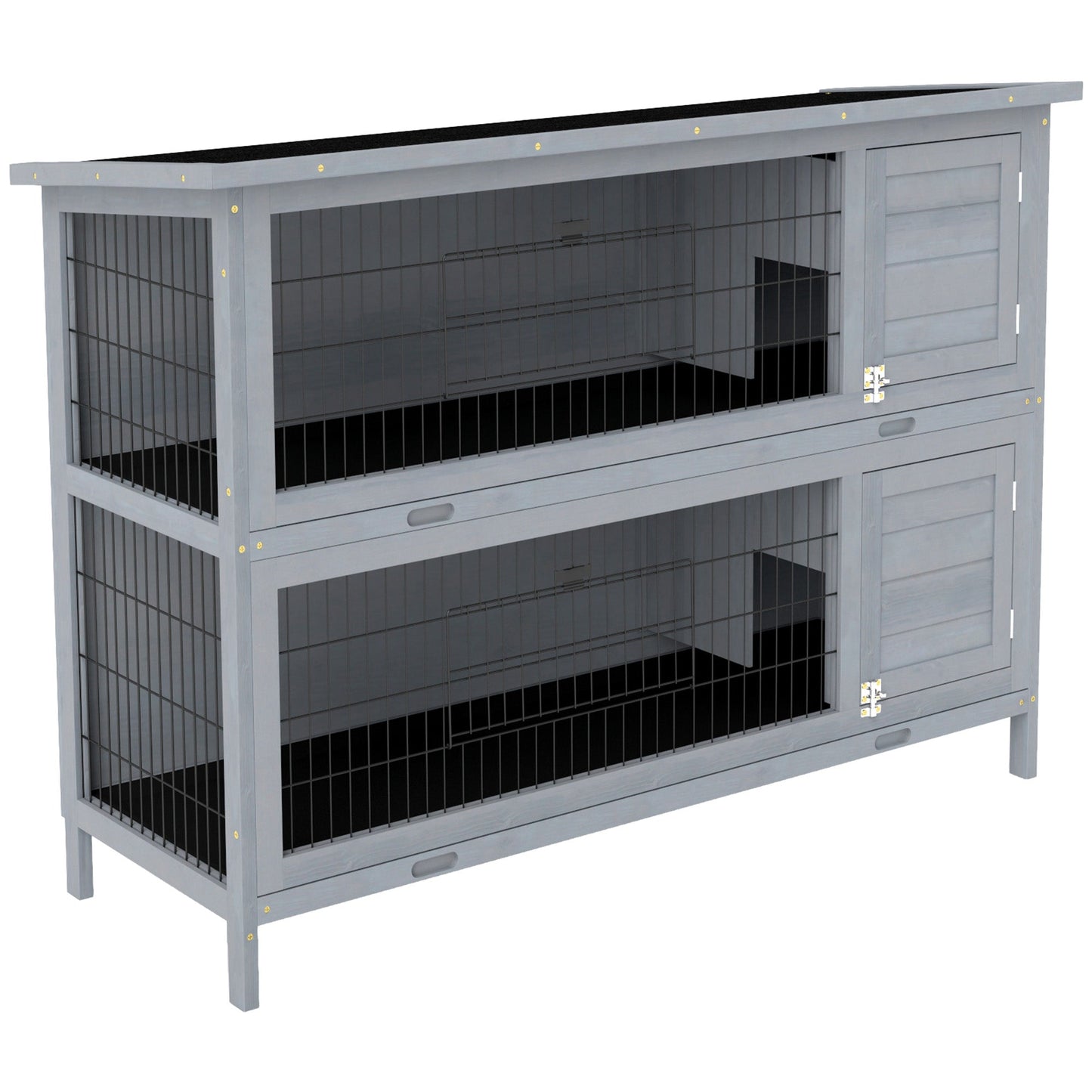 54"L 2-Story Large Rabbit Hutch Bunny Cage Wooden Pet House Small Animal Habitat with Lockable Doors, No Leak Tray and Waterproof Roof for Outdoor/Indoor Grey