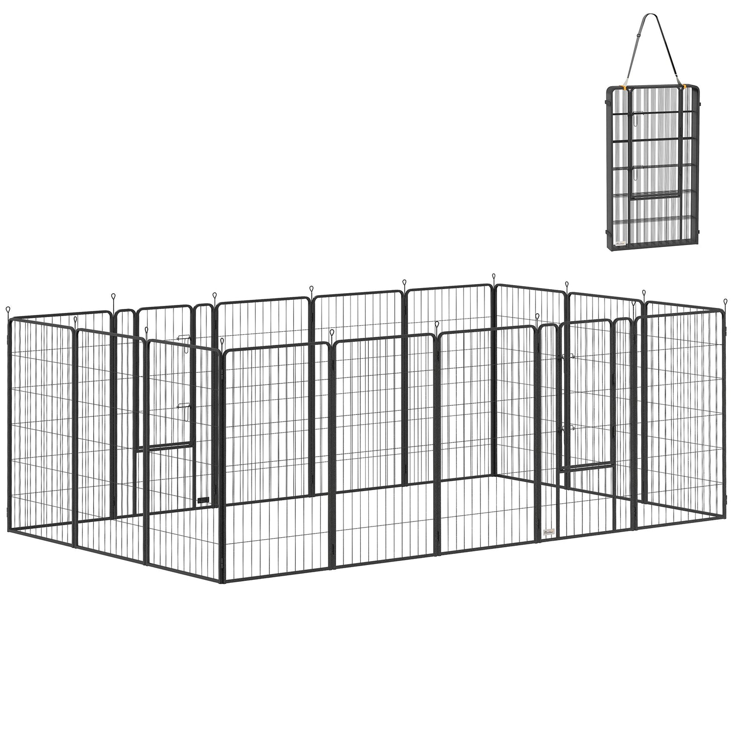 16 Panels Dog Playpen, 27"W x 47"H Heavy Duty Pet Fence with Door & Strap for Indoor Outdoor Backyard Garden, Portable & Foldable Puppy Pet Pen for Large Dogs
