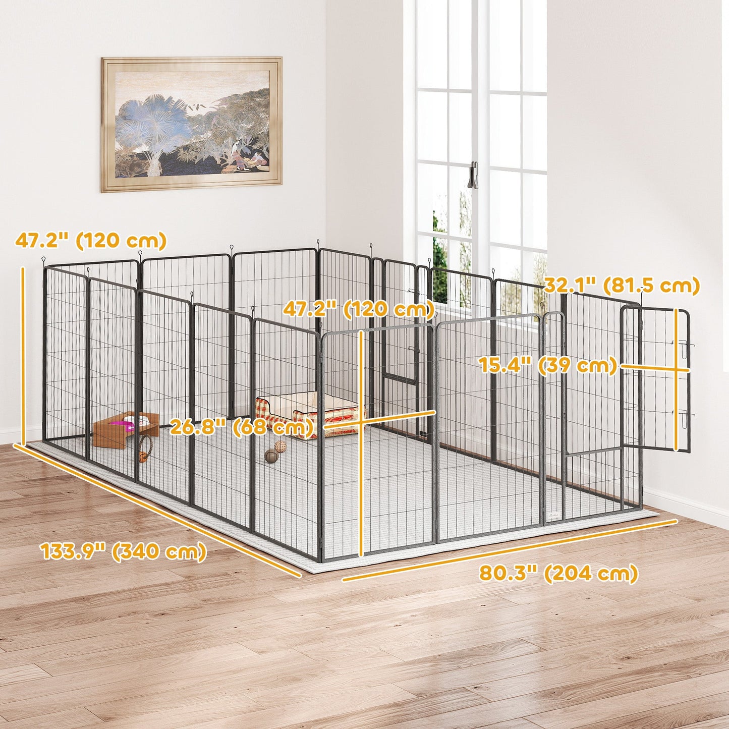 16 Panels Dog Playpen, 27"W x 47"H Heavy Duty Pet Fence with Door & Strap for Indoor Outdoor Backyard Garden, Portable & Foldable Puppy Pet Pen for Large Dogs