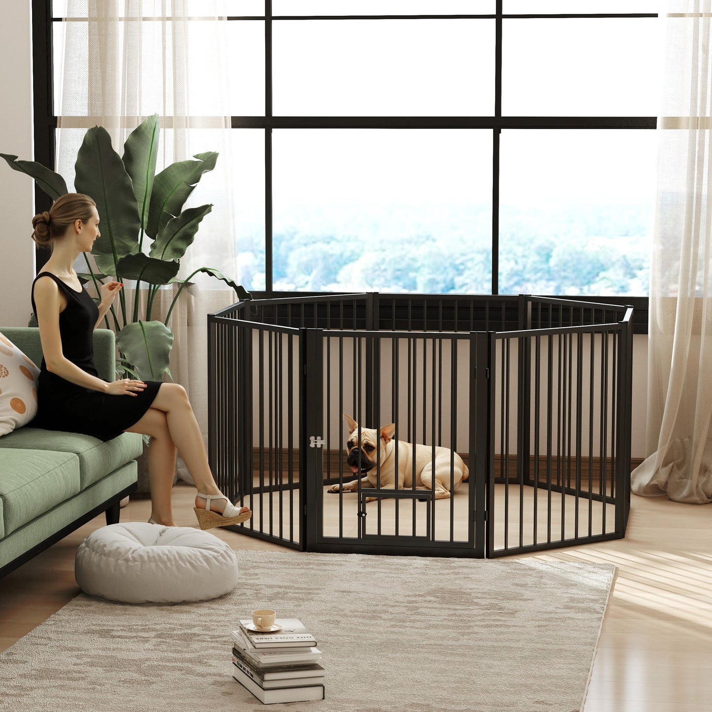 Dog Playpen, 30"H Pet Playpen, 8 Panels Puppy Exercise Pen Heavy Duty with Dog Gate & Cat Door, Indoor Outdoor Foldable Portable Dog Fence for Small & Medium Dogs