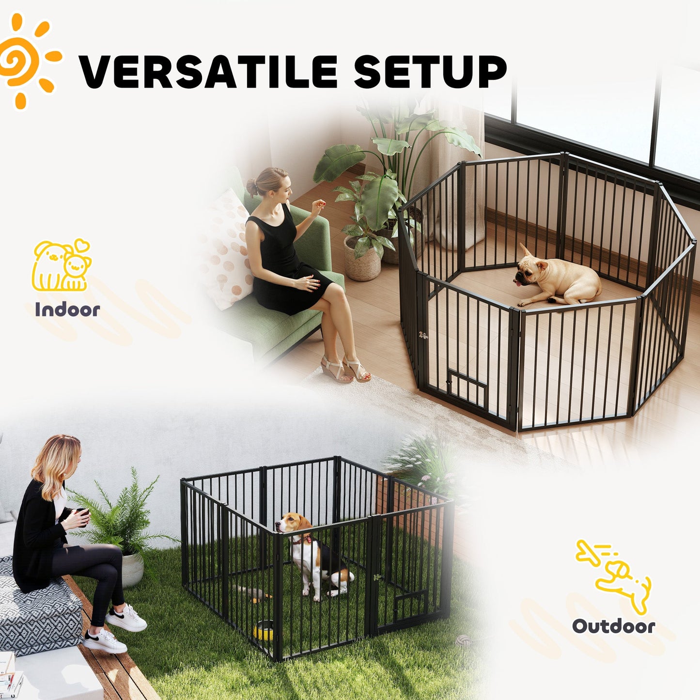 Dog Playpen, 30"H Pet Playpen, 8 Panels Puppy Exercise Pen Heavy Duty with Dog Gate & Cat Door, Indoor Outdoor Foldable Portable Dog Fence for Small & Medium Dogs