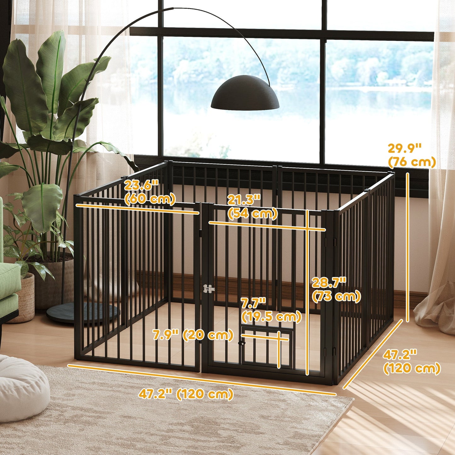 Dog Playpen, 30"H Pet Playpen, 8 Panels Puppy Exercise Pen Heavy Duty with Dog Gate & Cat Door, Indoor Outdoor Foldable Portable Dog Fence for Small & Medium Dogs