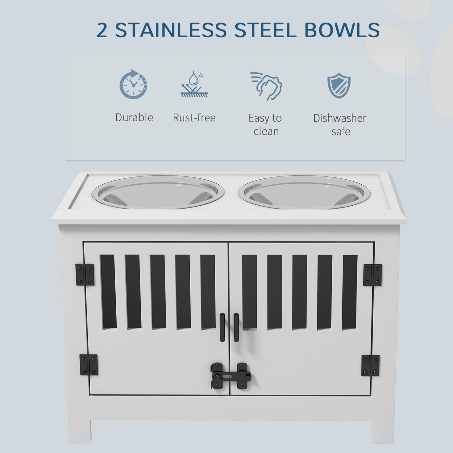 Raised Dog Bowls, Elevated Dog Feeder with 2 Stainless Bowls, Storage Cabinet, Door, for Extra Large Dogs, White
