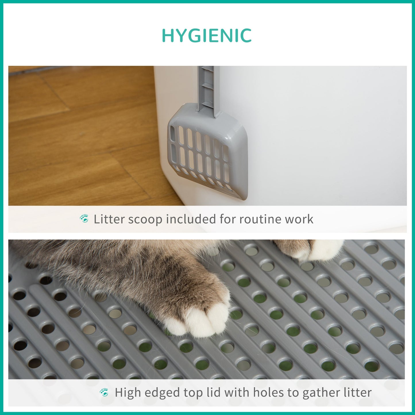 Cat Litter Box, Enclosed Kitty Litter Box with Front Entrance, Top Exit, Scoop, Easy Cleaning Pet Toilet for Cats, White