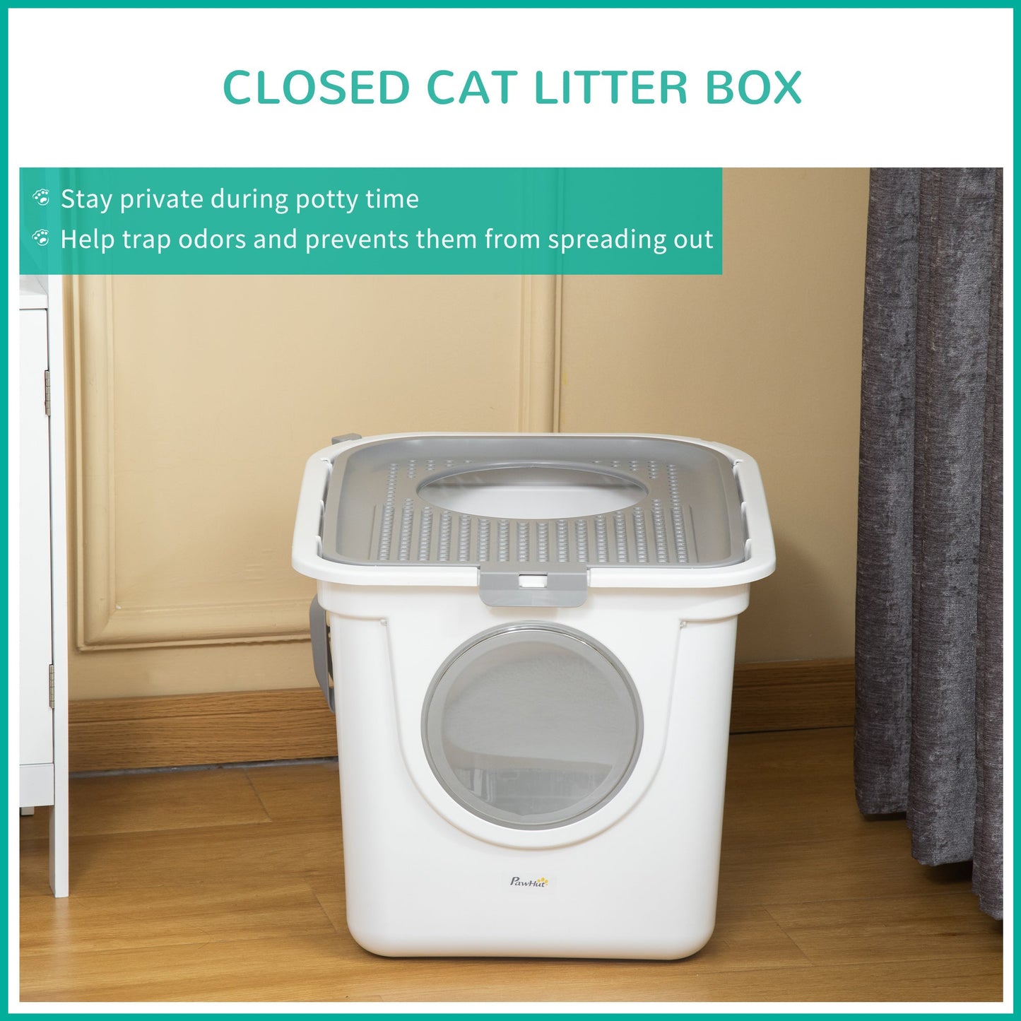 Cat Litter Box, Enclosed Kitty Litter Box with Front Entrance, Top Exit, Scoop, Easy Cleaning Pet Toilet for Cats, White