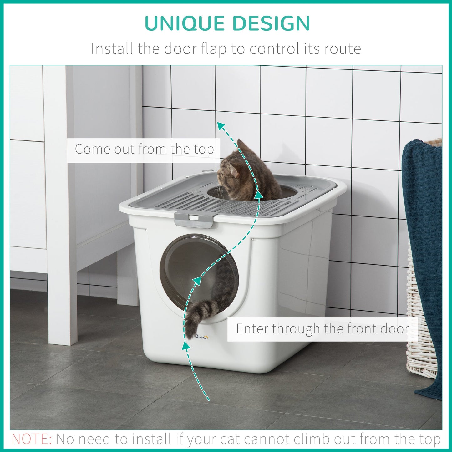 Cat Litter Box, Enclosed Kitty Litter Box with Front Entrance, Top Exit, Scoop, Easy Cleaning Pet Toilet for Cats, White
