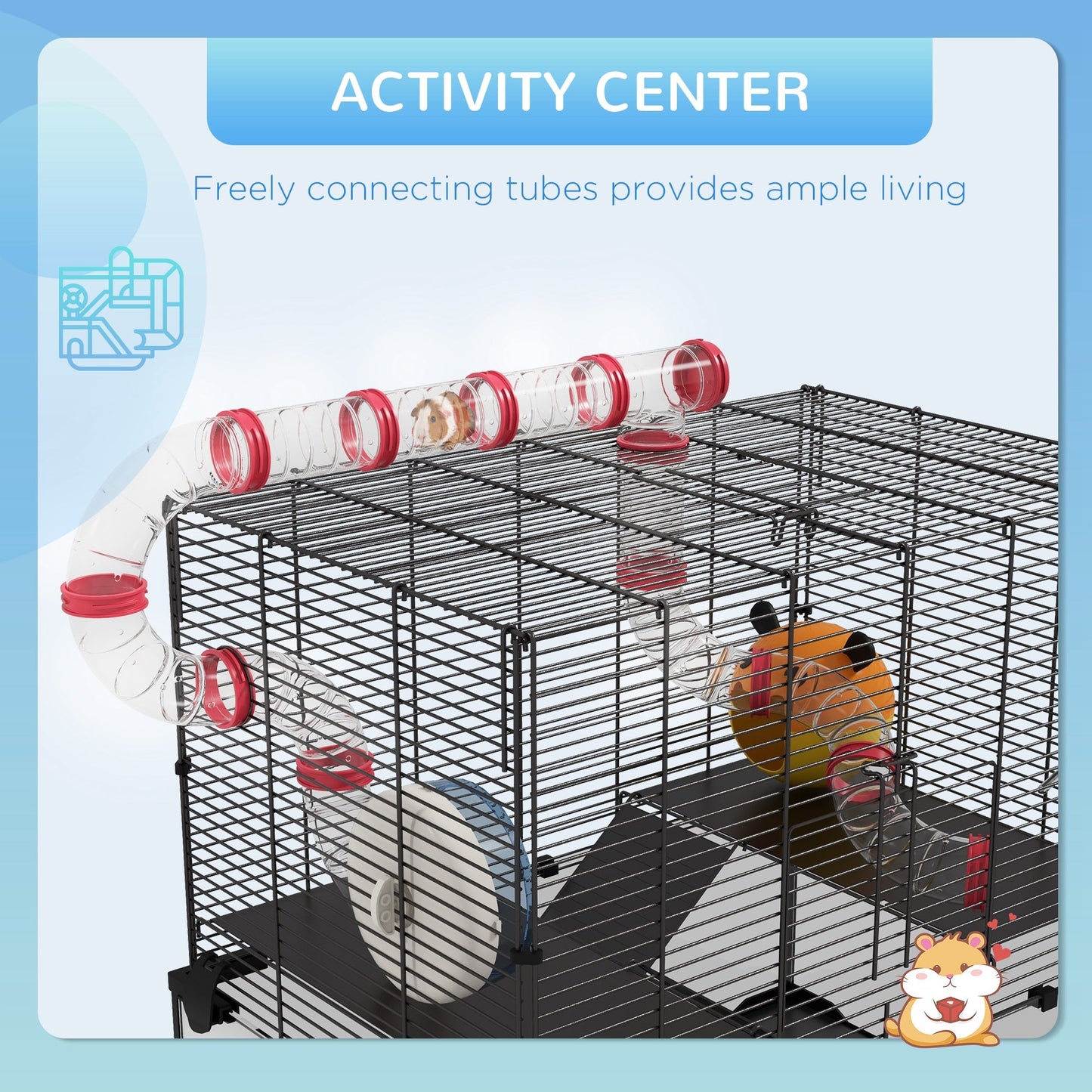 Hamster Cage, Gerbil Cage with Glass Basin, Tunnel Tube System, Ramps, Platforms, Hut, Exercise Wheel, Water Bottle, Dish, for Syrian and Dwarf Hamsters, 24" x 16" x 22"
