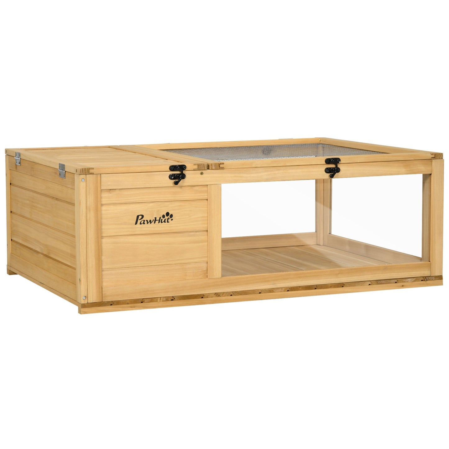 Wood Tortoise House Indoor Outdoor Turtle Habitat Reptile Cage for Lizards, Geckos, 35.8" x 23.8" x 12.6", Yellow