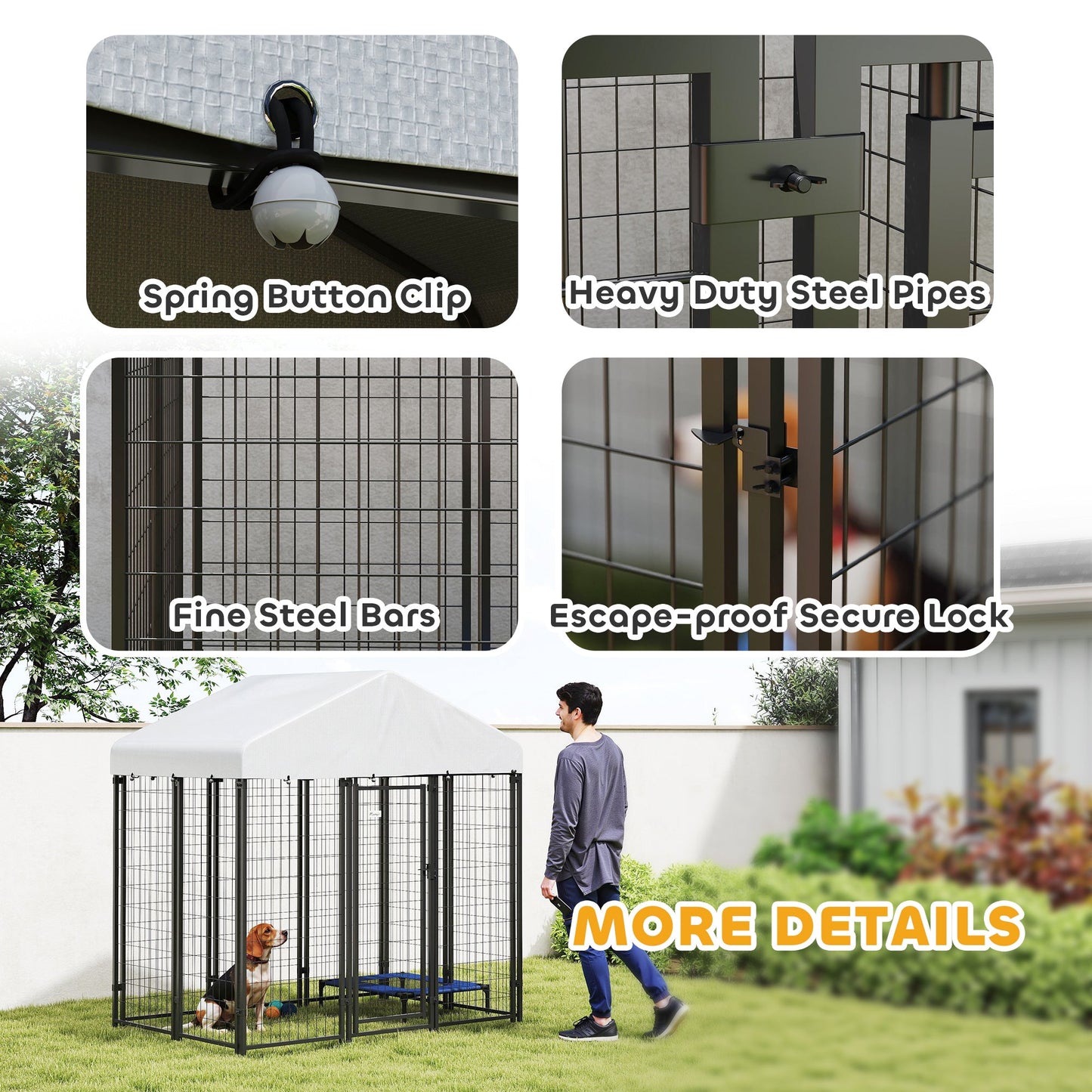 6' x 4' x 6' Outdoor Dog Kennel, Lockable Dog Run Crate with Waterproof UV-Resistant Cover, Welded Wire Steel Fence for Medium Dogs, Silver