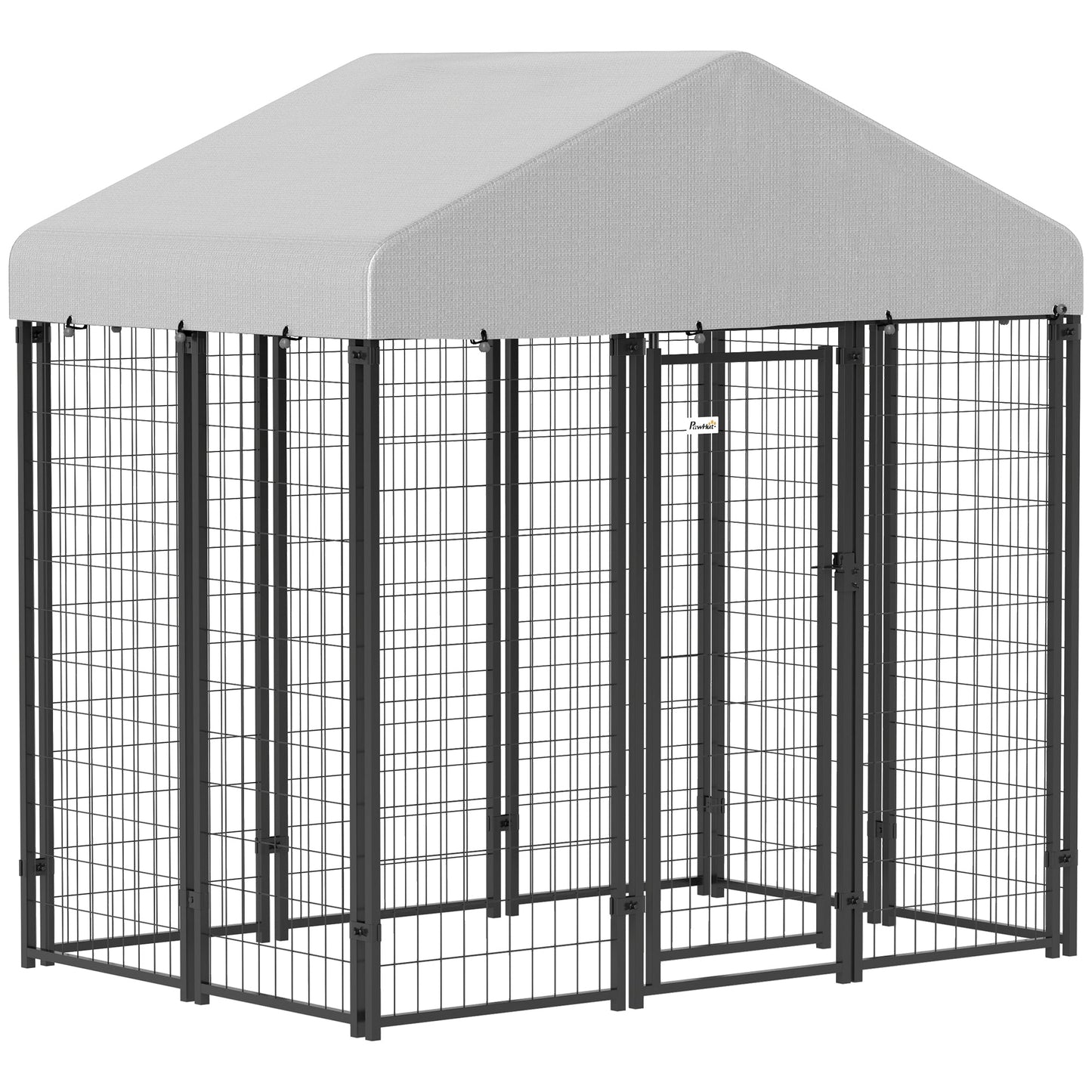 6' x 4' x 6' Outdoor Dog Kennel, Lockable Dog Run Crate with Waterproof UV-Resistant Cover, Welded Wire Steel Fence for Medium Dogs, Silver