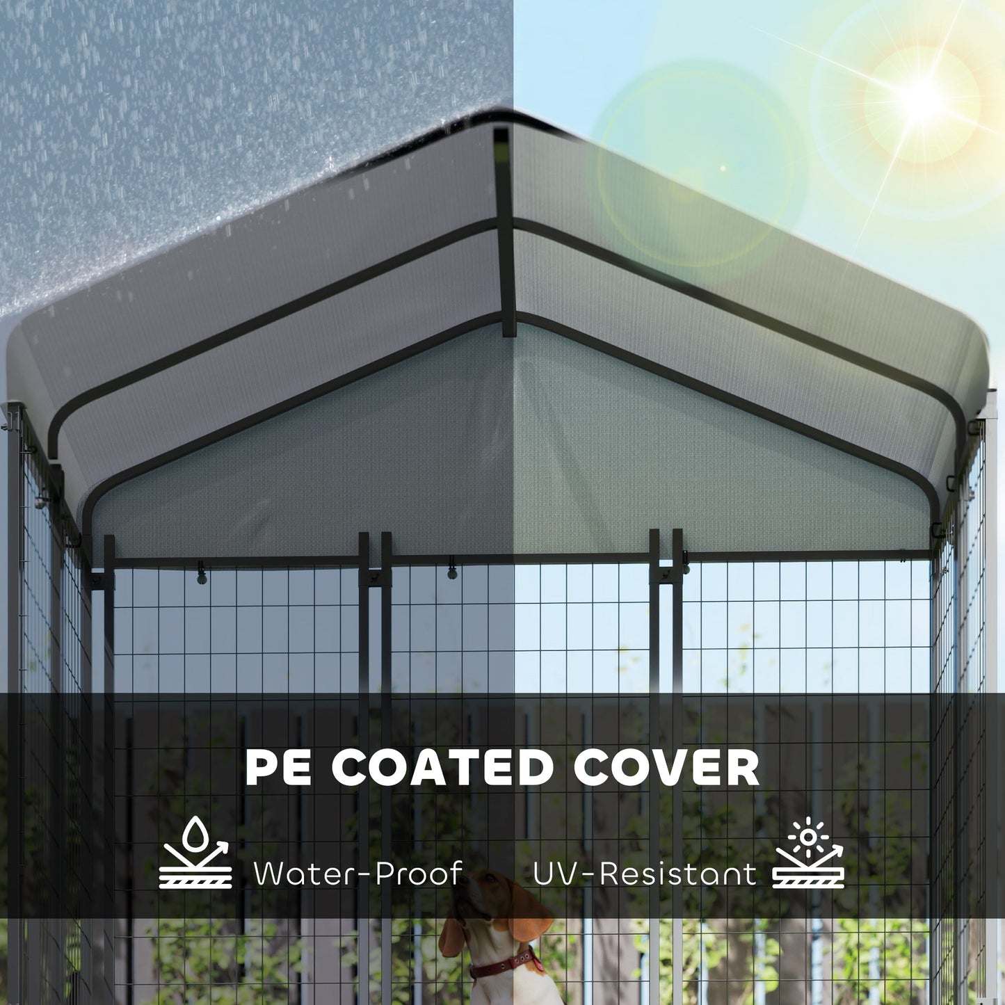 6' x 4' x 6' Outdoor Dog Kennel, Lockable Dog Run Crate with Waterproof UV-Resistant Cover, Welded Wire Steel Fence for Medium Dogs, Silver