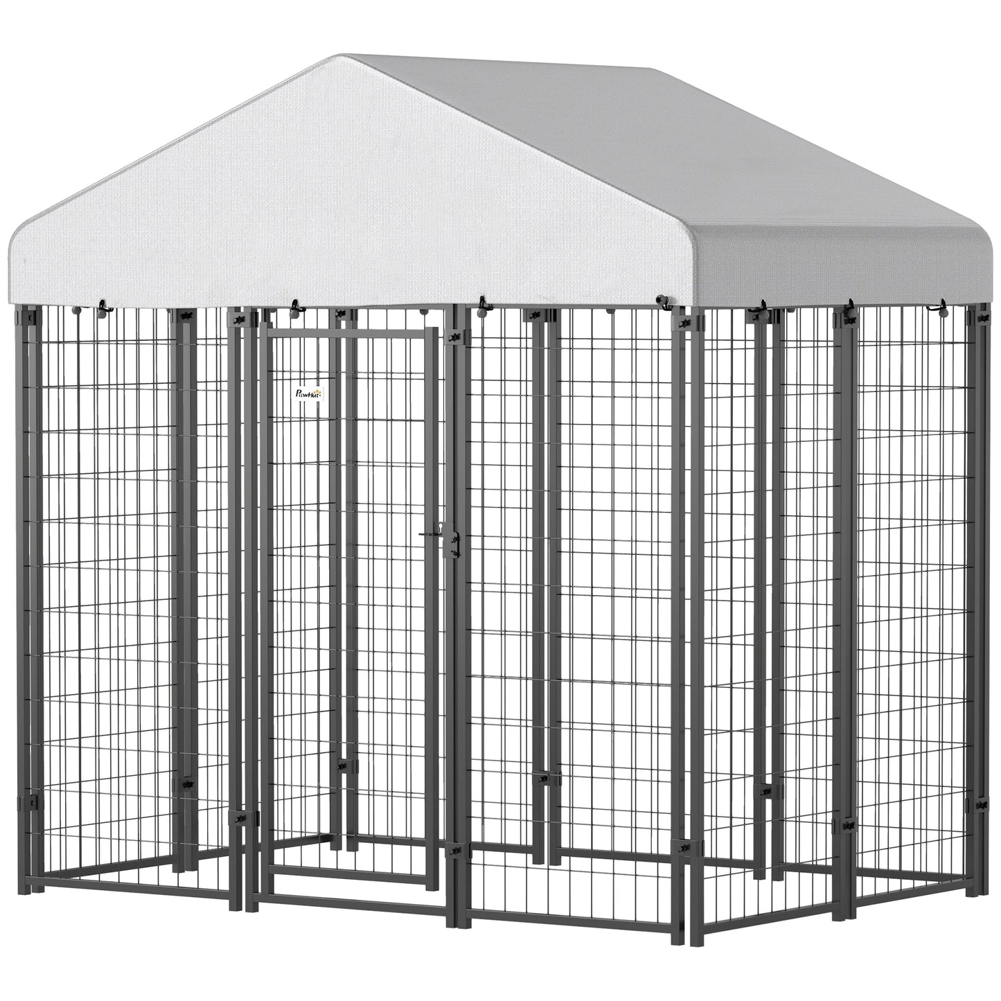6' x 4' x 6' Outdoor Dog Kennel, Lockable Dog Run Crate with Waterproof UV-Resistant Cover, Welded Wire Steel Fence for Medium Dogs, Silver