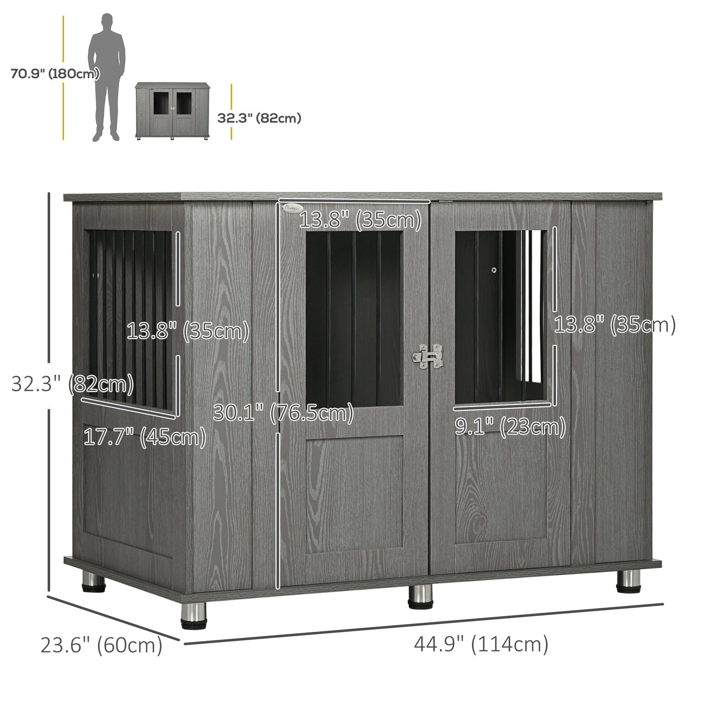 Dog Crate Furniture with Lockable Magnetic Door, Adjustable feet, Indoor Dog Kennel End Table for Extra Large, Medium & Small Dogs, Grey