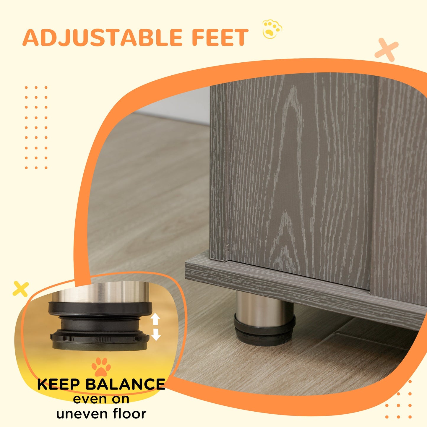 Dog Crate Furniture with Lockable Magnetic Door, Adjustable feet, Indoor Dog Kennel End Table for Extra Large, Medium & Small Dogs, Grey