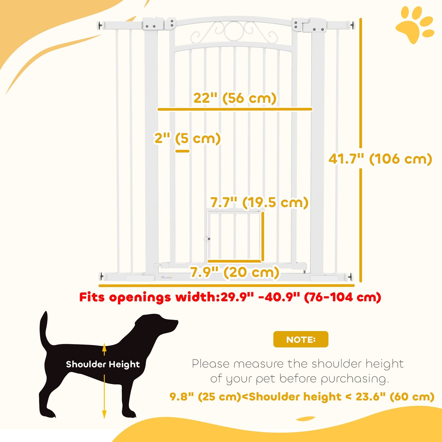 Dog Gate, Walk Through Pet Gate with Small Pet Door, Auto Close, for Doorways, House, Stair, 2 Extension Kits, Pressure Mount Kit, 30"-41" W x 42" H