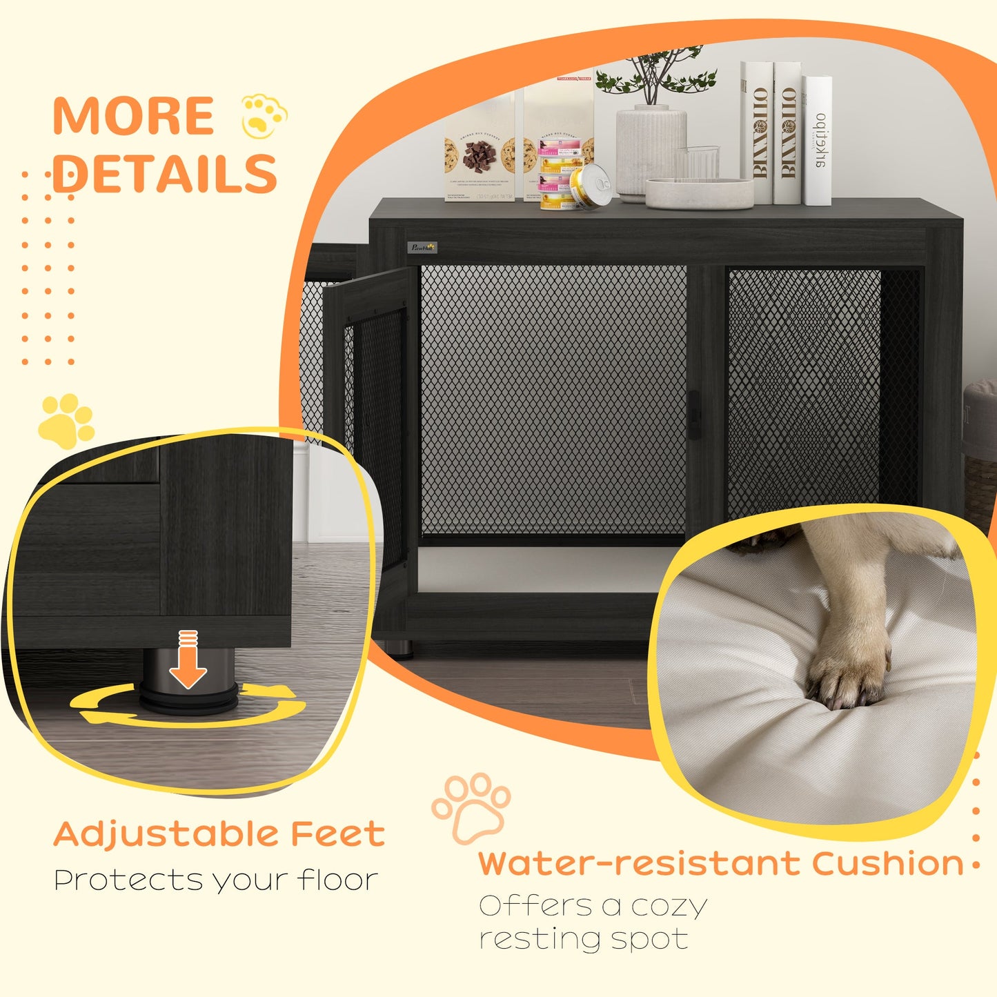 37in Dog Crate Furniture with Cushion, Indoor Pet Kennel End Table with 2 Doors, for Large Dogs, Black