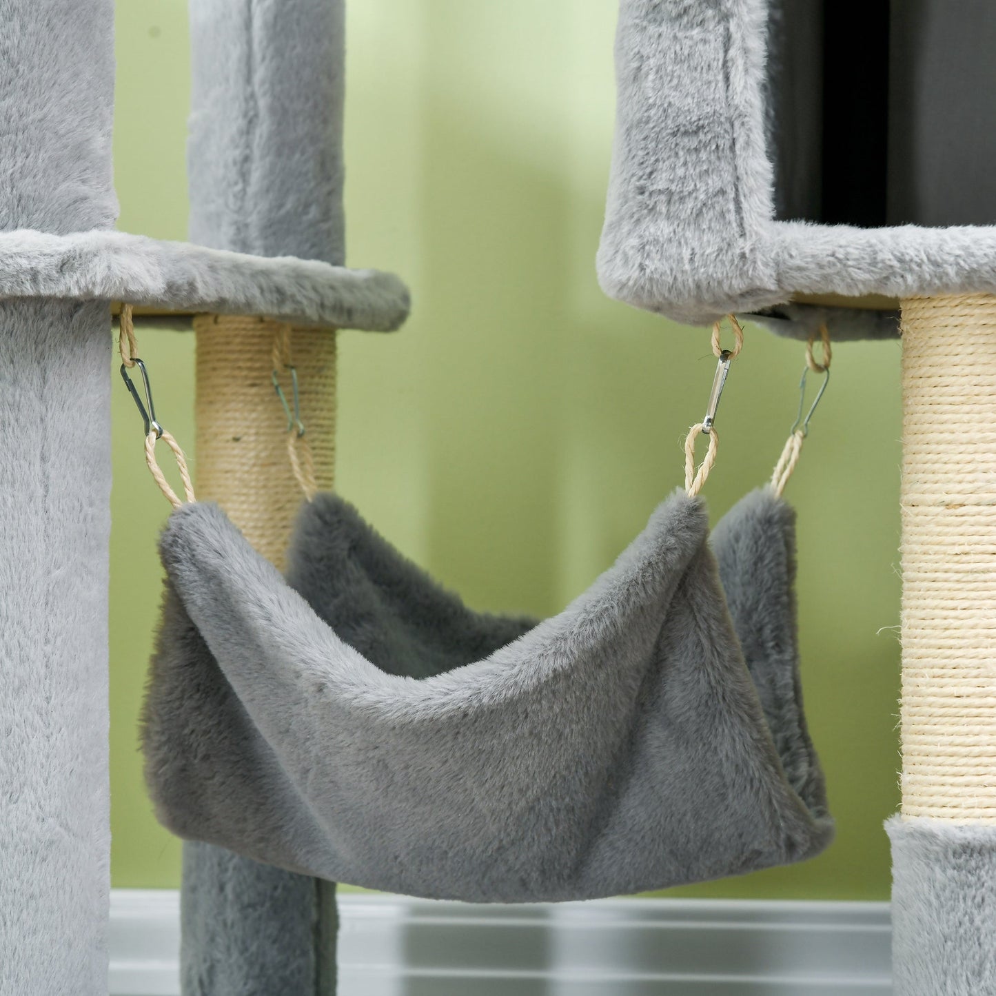 Tall Cat Tree for Indoor Cats, 70" Multi-Level Cat Tower with Hammock, Cat Bed, Cat Condo with Sisal Scratching Posts, Bluish Grey