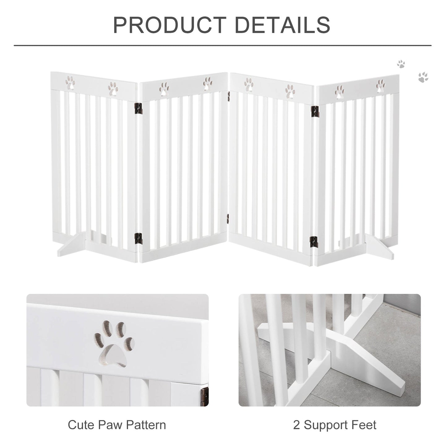 Freestanding Pet Gate 4 Panel Dog Barrier Folding Safety Fence with Support Feet up to 80.25" Long 29.5" Tall for Doorway Stairs Black White