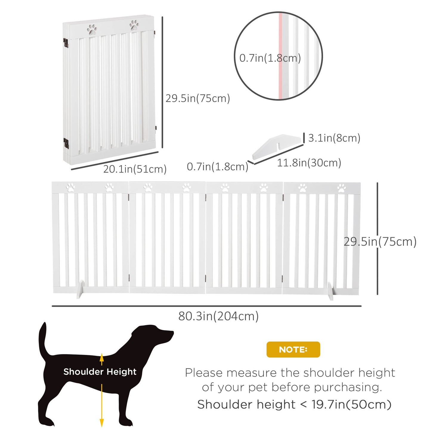 Freestanding Pet Gate 4 Panel Dog Barrier Folding Safety Fence with Support Feet up to 80.25" Long 29.5" Tall for Doorway Stairs Black White