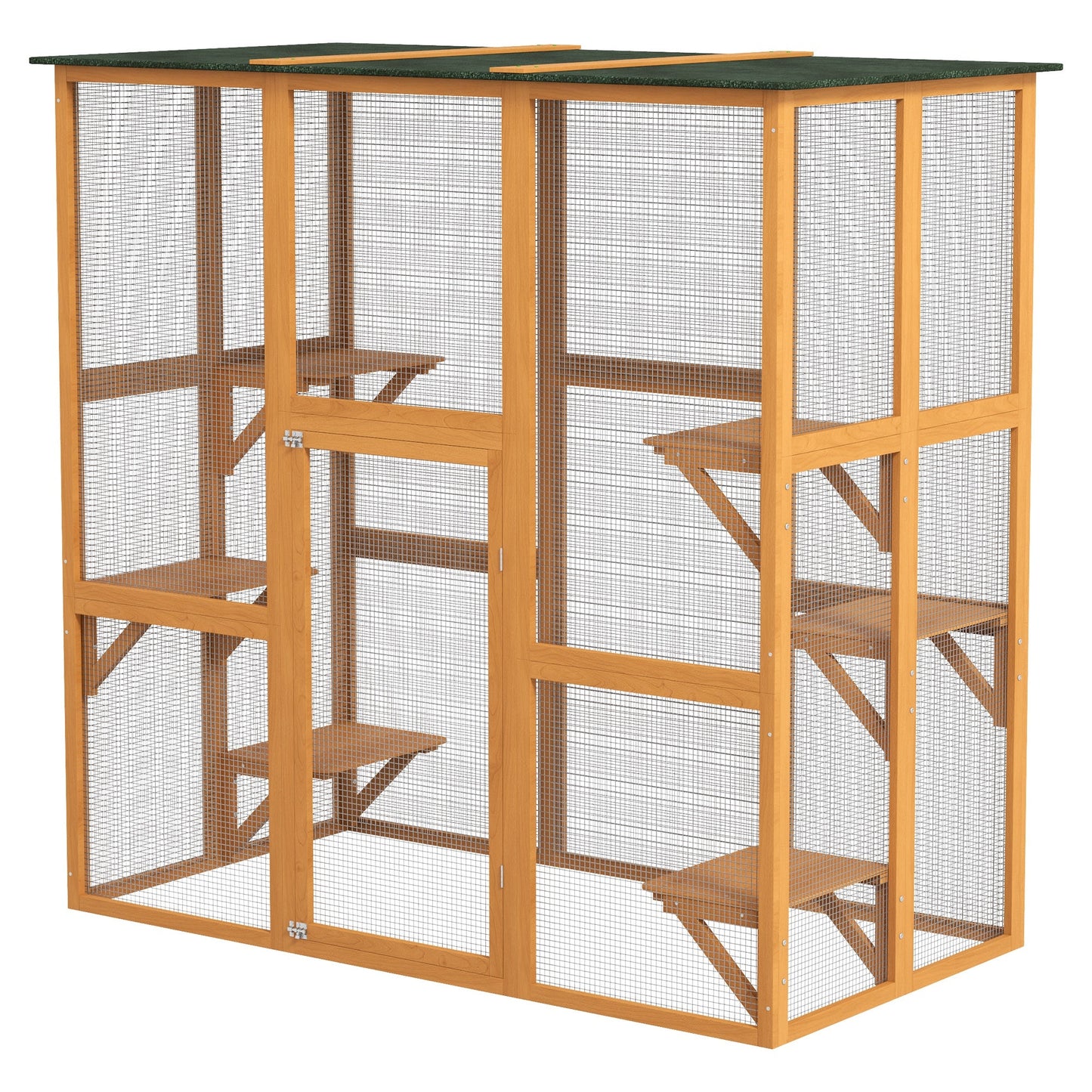 Large Outdoor Catio Enclosure, Weatherproof Cat House with Asphalt Roof, Wooden Cat Patio Cage with 6 Balanced Platforms, 71" x 39" x 71", Orange