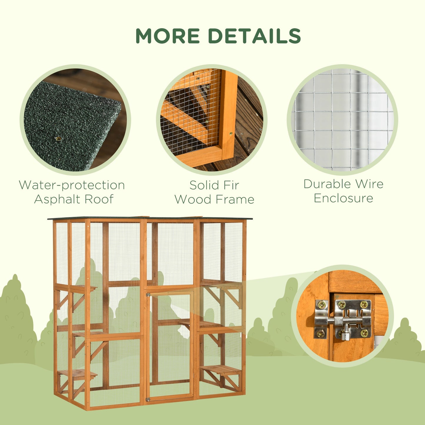 Large Outdoor Catio Enclosure, Weatherproof Cat House with Asphalt Roof, Wooden Cat Patio Cage with 6 Balanced Platforms, 71" x 39" x 71", Orange