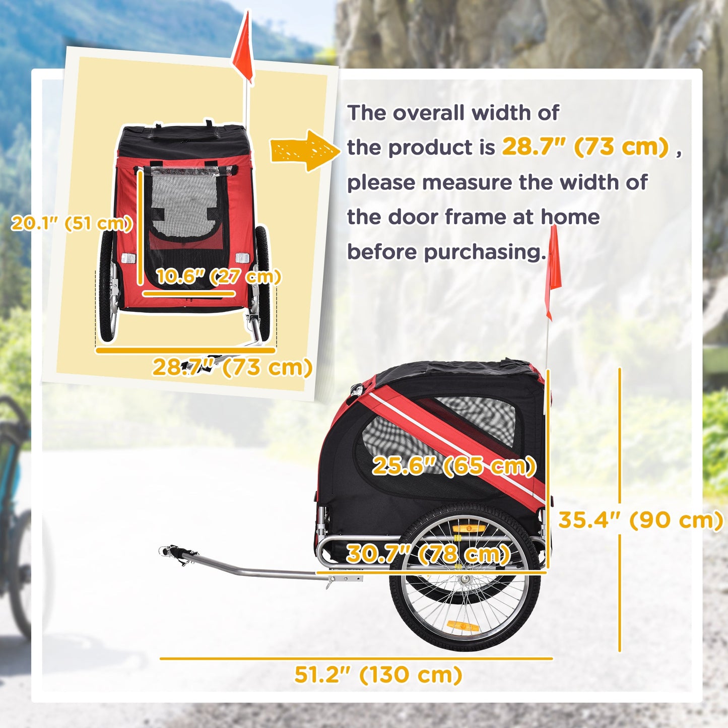Dog Bike Trailer Pet Cart Bicycle Wagon Cargo Carrier Attachment for Travel with 3 Entrances Large Wheels for Off-Road & Mesh Screen, Red/ Black