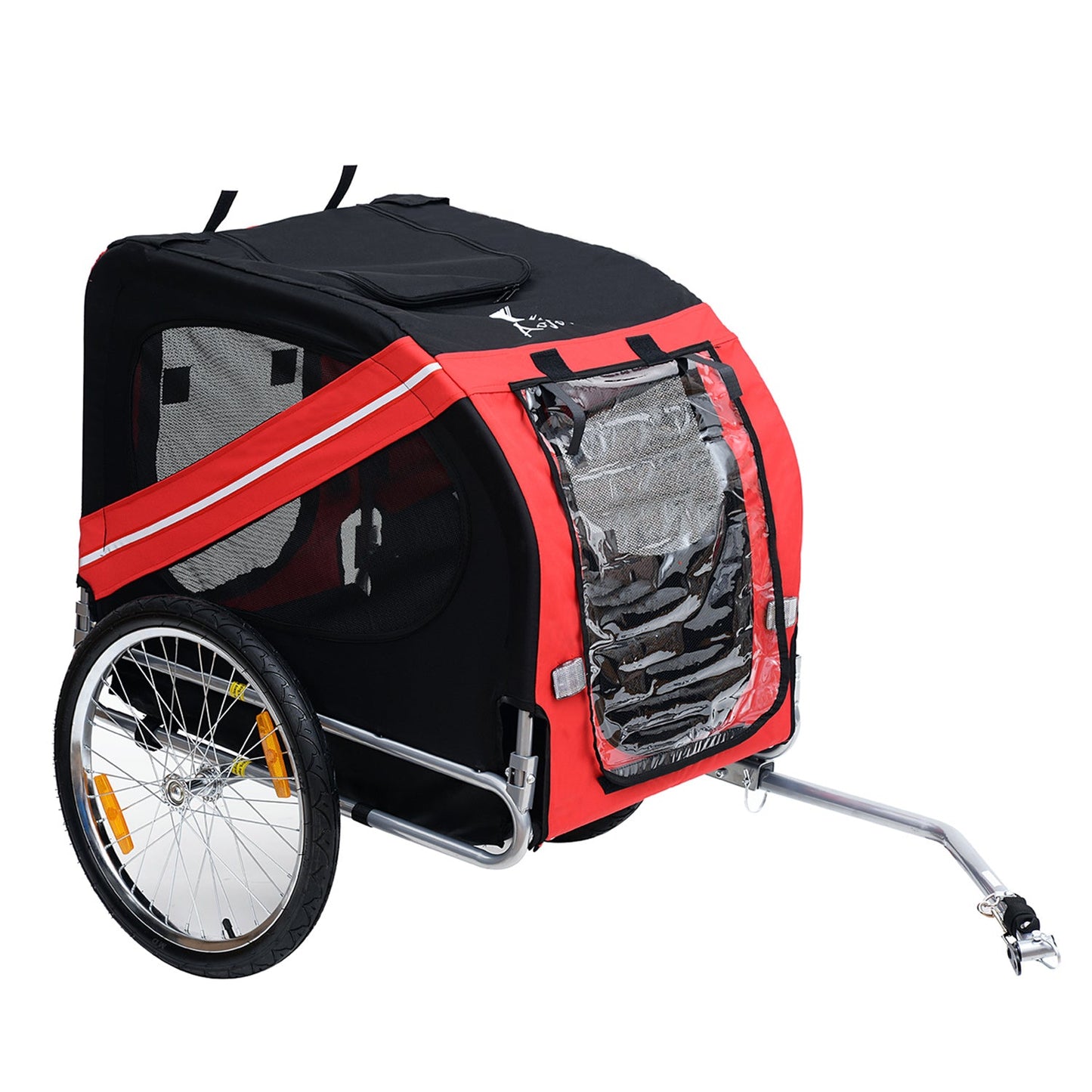 Dog Bike Trailer Pet Cart Bicycle Wagon Cargo Carrier Attachment for Travel with 3 Entrances Large Wheels for Off-Road & Mesh Screen, Red/ Black