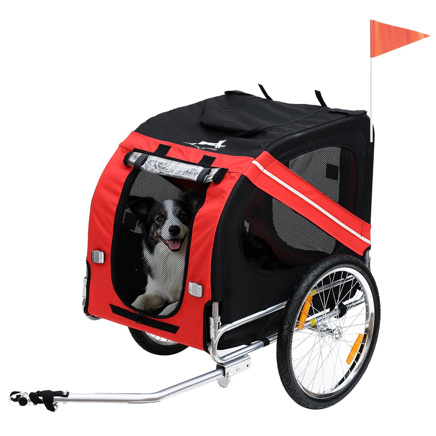 Dog Bike Trailer Pet Cart Bicycle Wagon Cargo Carrier Attachment for Travel with 3 Entrances Large Wheels for Off-Road & Mesh Screen, Red/ Black