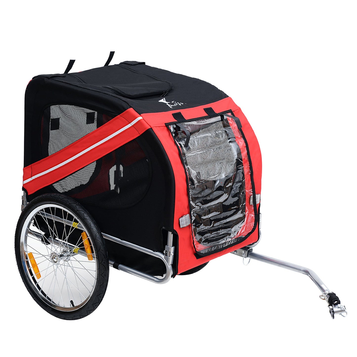 Dog Bike Trailer Pet Cart Bicycle Wagon Cargo Carrier Attachment for Travel with 3 Entrances Large Wheels for Off-Road & Mesh Screen, Red/ Black